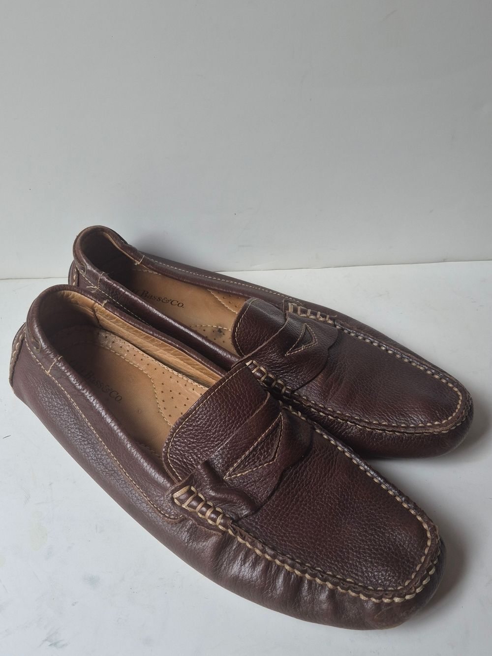 Bass Men's Dark Brown Leather Penny Driving Loafers - 12